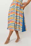 Shop_Rias Jaipur_Multi Color 100% Organic Cotton Hand Block Printed Striped V Neck Midi Dress _Online_at_Aza_Fashions