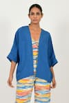 Buy_Rias Jaipur_Blue 100% Organic Cotton Solid Open Neck Overlay _at_Aza_Fashions