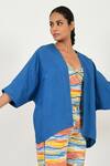 Rias Jaipur_Blue 100% Organic Cotton Solid Open Neck Overlay _Online_at_Aza_Fashions