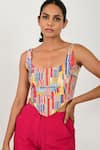 Shop_Rias Jaipur_Multi Color 100% Organic Cotton Hand Block Printed Striped Corset And Pant Set _Online_at_Aza_Fashions