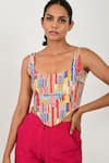 Shop_Rias Jaipur_Multi Color 100% Organic Cotton Hand Block Printed Striped Wide Corset _Online_at_Aza_Fashions