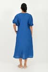 Shop_Rias Jaipur_Blue 100% Organic Cotton Solid V Neck Dress _at_Aza_Fashions