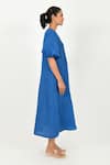 Rias Jaipur_Blue 100% Organic Cotton Solid V Neck Dress _Online_at_Aza_Fashions