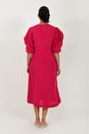 Shop_Rias Jaipur_Magenta 100% Organic Cotton Solid V Neck Dress _at_Aza_Fashions