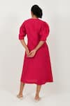 Rias Jaipur_Magenta 100% Organic Cotton Solid V Neck Dress _Online_at_Aza_Fashions