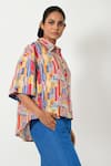 Rias Jaipur_Multi Color 100% Organic Cotton Hand Block Printed Striped Shirt _Online_at_Aza_Fashions
