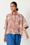 Buy_Rias Jaipur_Multi Color 100% Organic Cotton Hand Block Printed Striped Shirt _Online_at_Aza_Fashions