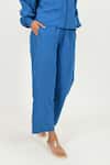 Rias Jaipur_Blue 100% Organic Cotton Solid Collar Shirt And Pant Set _Online_at_Aza_Fashions