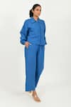 Buy_Rias Jaipur_Blue 100% Organic Cotton Solid Collar Shirt And Pant Set _Online_at_Aza_Fashions