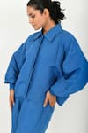 Rias Jaipur_Blue 100% Organic Cotton Solid Collar Shirt And Pant Set _at_Aza_Fashions
