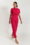 Buy_Rias Jaipur_Magenta 100% Organic Cotton Solid Collar Plain Shirt And Pant Set _at_Aza_Fashions