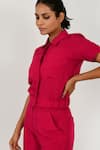 Buy_Rias Jaipur_Magenta 100% Organic Cotton Solid Collar Plain Shirt And Pant Set 