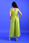 Shop_Rias Jaipur_Green Handloom Plain V Neck Handwoven Cotton Jumpsuit _at_Aza_Fashions