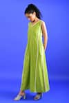 Shop_Rias Jaipur_Green Handloom Plain V Neck Handwoven Cotton Jumpsuit _Online_at_Aza_Fashions