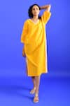 Buy_Rias Jaipur_Yellow Handloom Plain V Neck Iced Mango Handwoven Cotton Kurta _at_Aza_Fashions