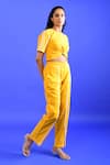 Rias Jaipur_Yellow Handloom Plain Round Neck Iced Mango Handwoven Cotton Top With Pant _Online_at_Aza_Fashions