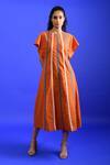 Buy_Rias Jaipur_Orange Handloom Placement Panel Round Neck Popsicle Midi Dress _at_Aza_Fashions