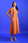 Shop_Rias Jaipur_Orange Handloom Placement Panel Round Neck Popsicle Midi Dress _Online_at_Aza_Fashions