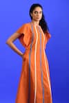 Rias Jaipur_Orange Handloom Placement Panel Round Neck Popsicle Midi Dress _at_Aza_Fashions