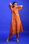 Buy_Rias Jaipur_Orange Handloom Placement Panel Round Popsicle Handwoven Cotton Kurta With Pant _at_Aza_Fashions