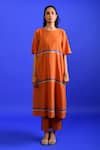 Buy_Rias Jaipur_Orange Handloom Placement Panel Round Popsicle Handwoven Cotton Kurta With Pant _Online_at_Aza_Fashions