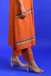 Rias Jaipur_Orange Handloom Placement Panel Round Popsicle Handwoven Cotton Kurta With Pant _at_Aza_Fashions