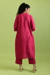 Shop_Rias Jaipur_Magenta Handloom Placement Panel V Neck Viva Handwoven Cotton Kurta With Pant _at_Aza_Fashions