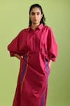 Buy_Rias Jaipur_Magenta Handloom Placement Panel Collared Neck Viva Handwoven Cotton Dress _Online_at_Aza_Fashions