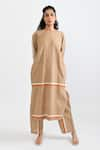 Buy_Rias Jaipur_Beige Handloom Placement Panel Round Sunburst Handwoven Cotton Kurta With Pant _at_Aza_Fashions