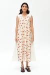 Rias Jaipur_Off White Organic Cotton Printed Dot V-neck Dress _Online_at_Aza_Fashions