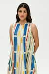 Rias Jaipur_Multi Color Organic Cotton Printed Stripes V-neck Dress _at_Aza_Fashions