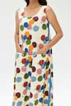 Rias Jaipur_Off White Organic Cotton Printed Polka Dot V-neck Dress _at_Aza_Fashions