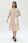 Buy_Rias Jaipur_Off White Organic Cotton Printed Dot Round Threadwork Dress _at_Aza_Fashions