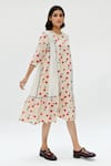 Rias Jaipur_Off White Organic Cotton Printed Dot Round Threadwork Dress _Online_at_Aza_Fashions