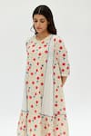 Rias Jaipur_Off White Organic Cotton Printed Dot Round Threadwork Dress _at_Aza_Fashions