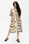 Buy_Rias Jaipur_Off White Organic Cotton Printed Polka Dot V-neck Dress _at_Aza_Fashions