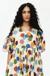 Shop_Rias Jaipur_Off White Organic Cotton Printed Polka Dot V-neck Dress _Online_at_Aza_Fashions