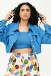 Shop_Rias Jaipur_Blue Organic Cotton Solid Lapel Collar Cropped Jacket _Online_at_Aza_Fashions