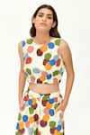 Buy_Rias Jaipur_Off White Organic Cotton Printed Polka Dot Round Crop Top With Pant 