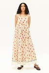 Buy_Rias Jaipur_Off White Organic Cotton Printed Dot Round Strappy Dress _at_Aza_Fashions