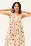 Rias Jaipur_Off White Organic Cotton Printed Dot Round Strappy Dress _at_Aza_Fashions