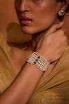 Tarun Tahiliani_Ivory Zircon Layered Pearl Multi String Bracelet_Online_at_Aza_Fashions