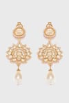 Shop_Tarun Tahiliani_Gold Plated Zircon Floral Embellished Droplet Earrings_at_Aza_Fashions