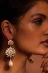 Tarun Tahiliani_Gold Plated Zircon Floral Embellished Droplet Earrings_Online_at_Aza_Fashions