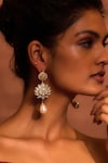 Buy_Tarun Tahiliani_Gold Plated Zircon Floral Embellished Droplet Earrings_Online_at_Aza_Fashions