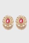 Shop_Tarun Tahiliani_Pink Zircon Round Embellished Stud Earrings_at_Aza_Fashions