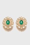 Shop_Tarun Tahiliani_Green Zircon Round Onyx Embellished Stud Earrings _at_Aza_Fashions