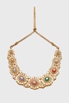 Shop_Tarun Tahiliani_Multi Color Zircon Floral Navratna Embellished Collar Necklace_at_Aza_Fashions