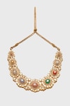 Shop_Tarun Tahiliani_Multi Color Zircon Floral Navratna Embellished Collar Necklace _at_Aza_Fashions