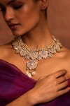 Tarun Tahiliani_Gold Plated Zircon Floral Embellished Pendant Choker Necklace_Online_at_Aza_Fashions